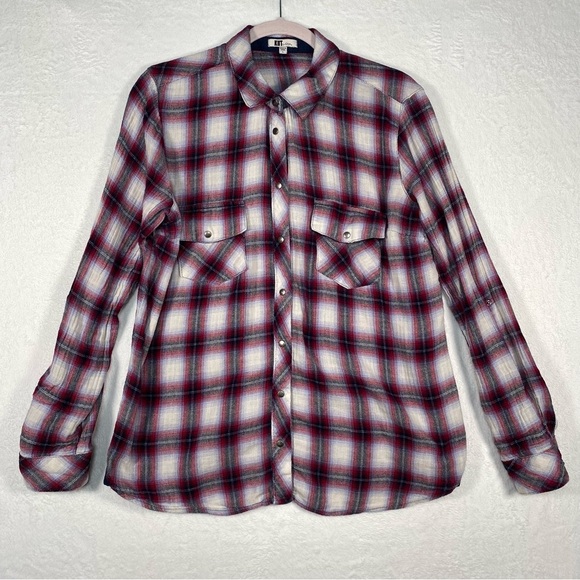 Kut From‎ The Kloth Red Plaid Flannel Top Large - Picture 1 of 9